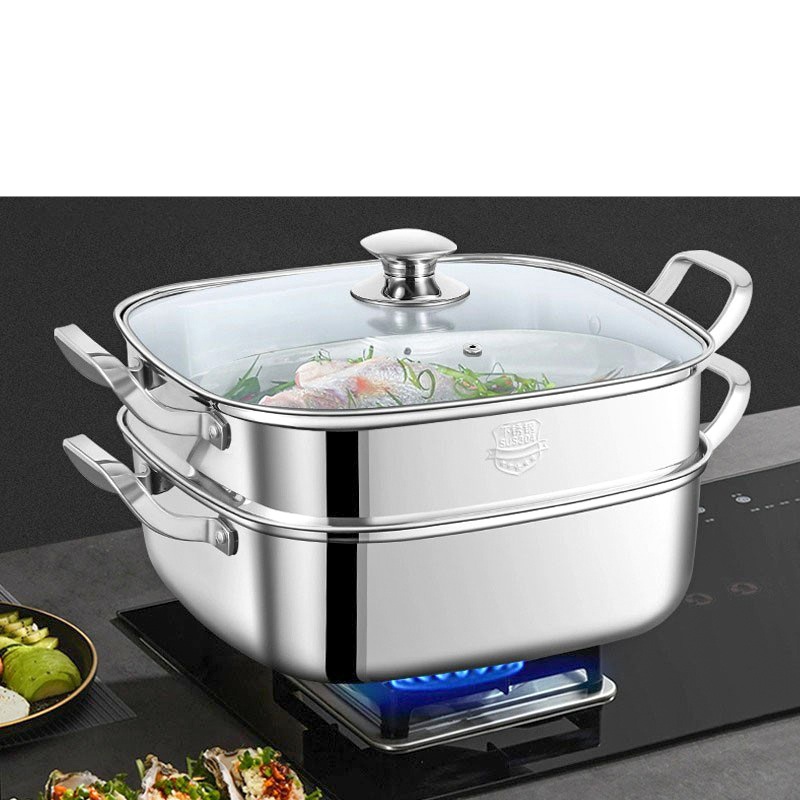 스텐 사각찜기 스티머 찜솥 냄비 대형 대게 생선 만두 1단 30cm - 상품 이미지