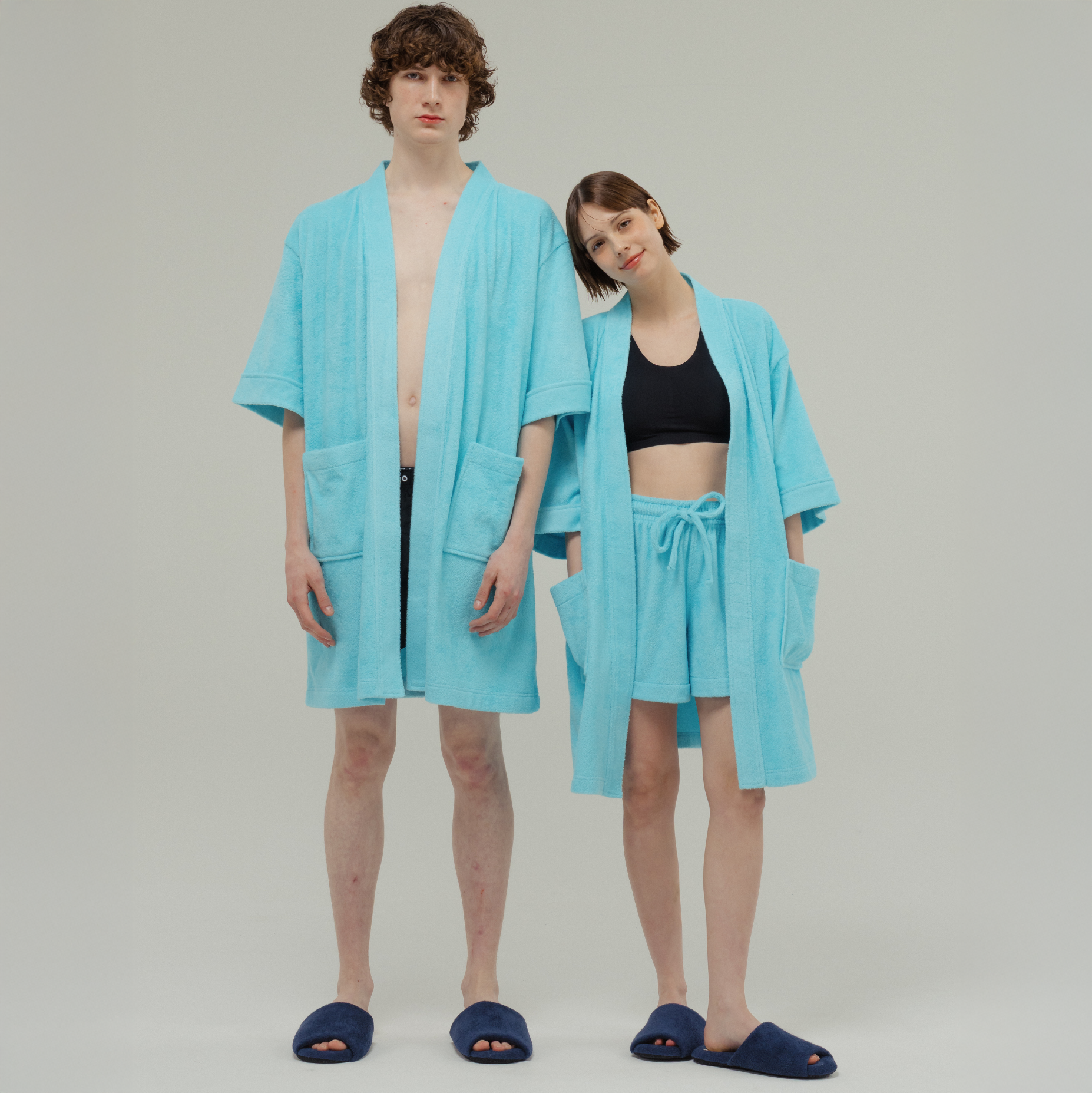 [헤이데이무드 HDM] 여성 호텔 샤워가운 비키니커버업 테리모달 숏 로브