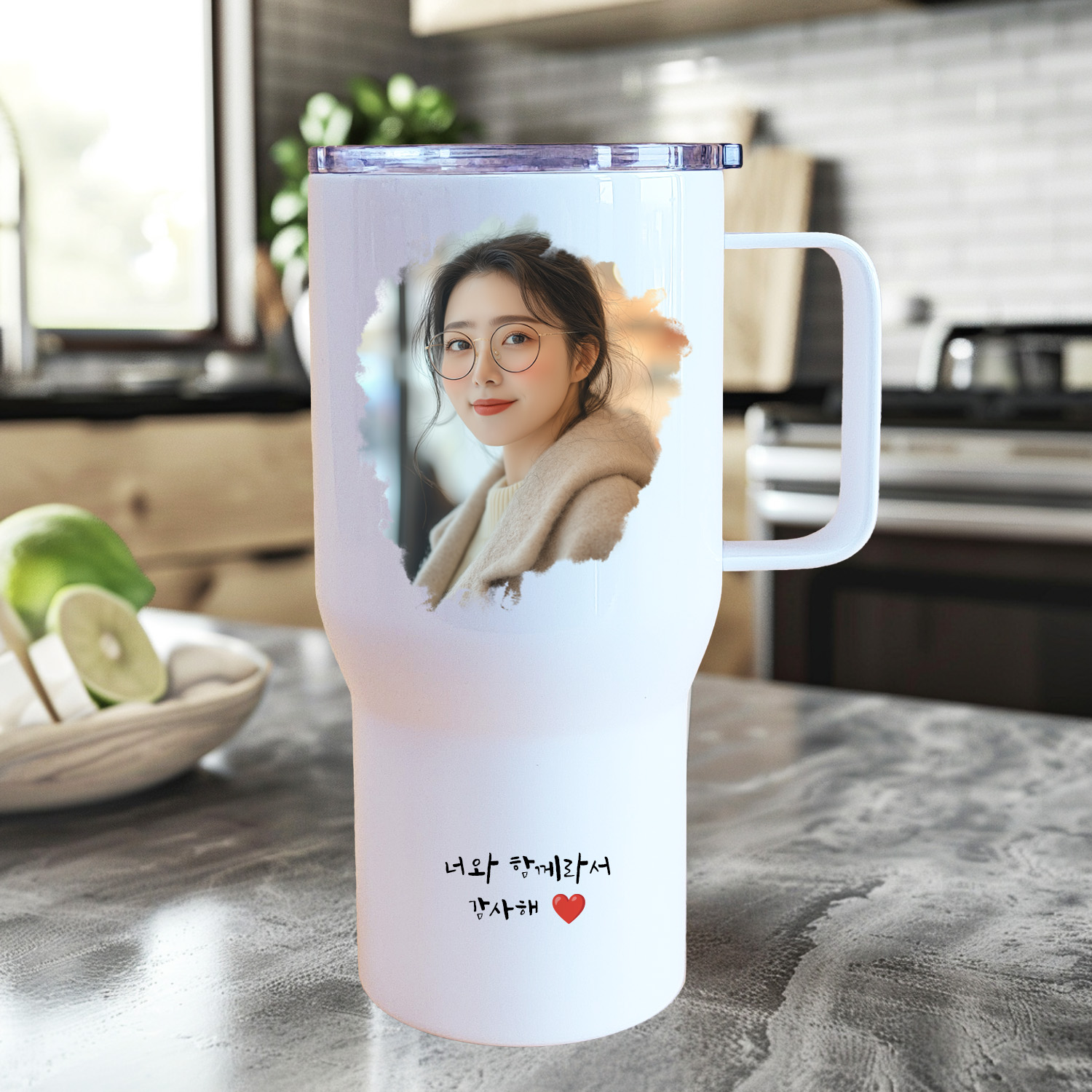 텀블러 주문제작 대용량 손잡이 포토텀블러 사진 그림 굿즈 커스텀 각인 650ml - 상세 이미지 5