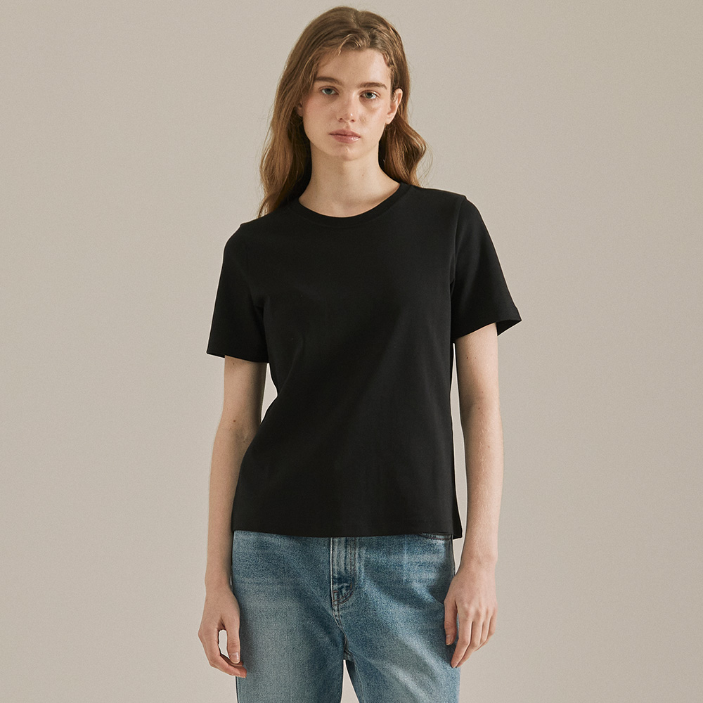 여성 프리미엄 인터록 40수 레귤러 라운드 반팔 티셔츠