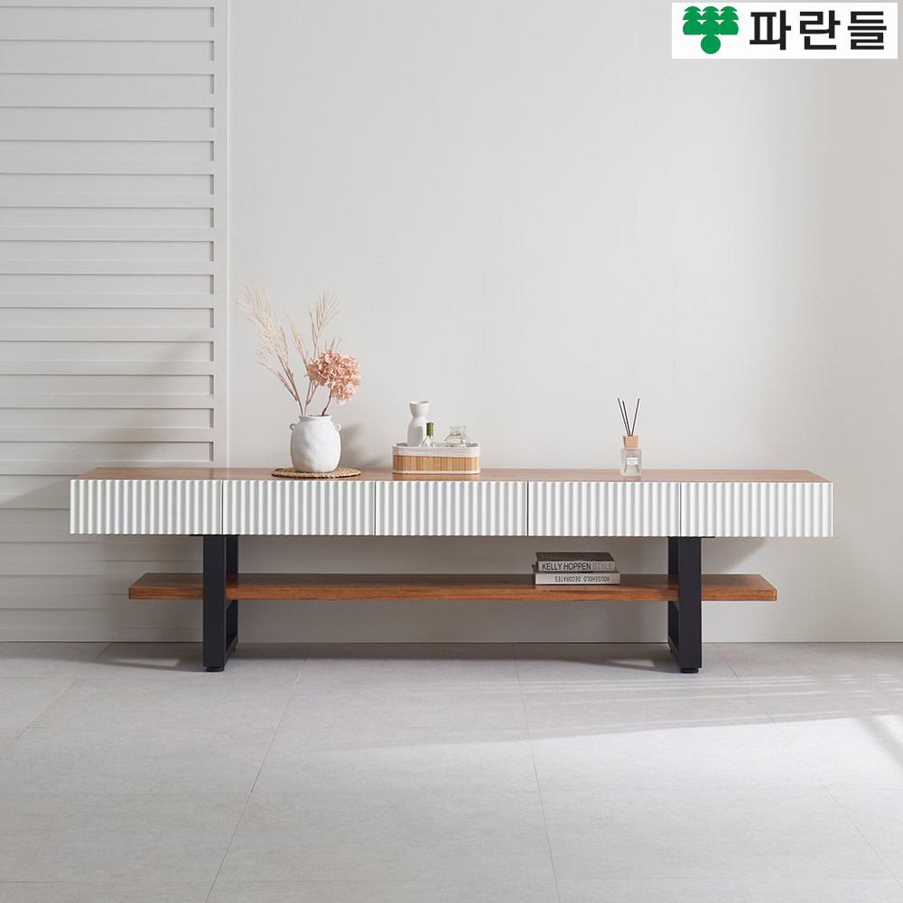 파란들가구 선반 30T참죽원목 스틸다리 2100 템바보드거실장 - 메인 이미지