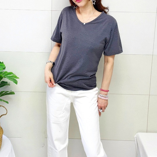 (국산면원단/국내자체생산) T1029 브이넥 실켓 기본 반팔 티셔츠 20대30대여성의류 - 상세 이미지 4