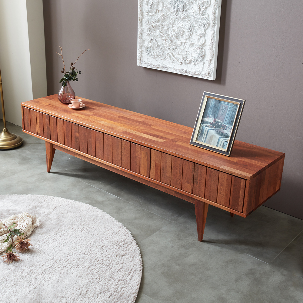 멜리아 북유럽 낮은 원목 거실장 TV다이 받침대 티비장 2400mm, 멀바우