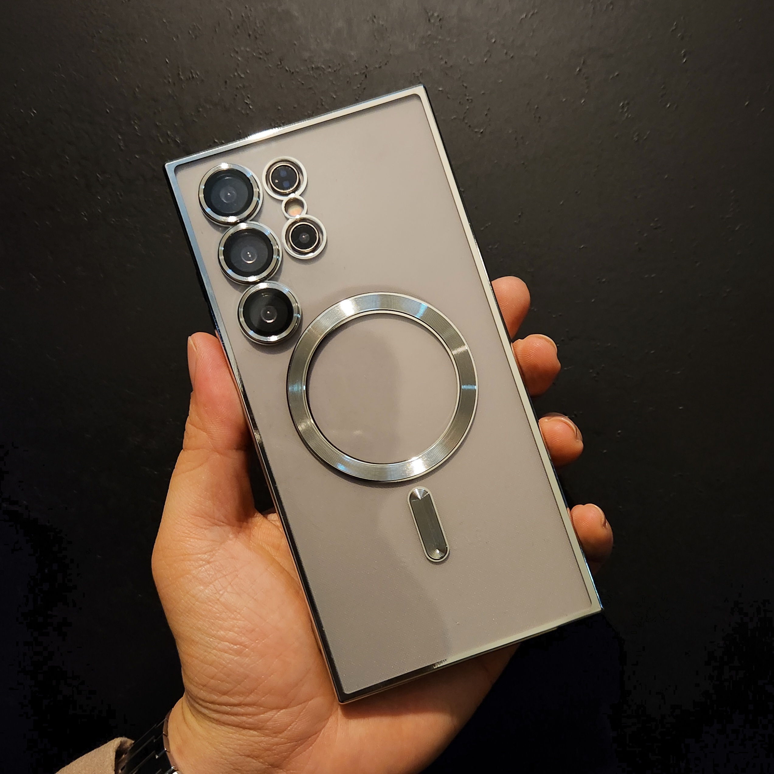 맥세이프 케이스 범퍼 젤리 실리콘 슬림 풀커버 카메라보호 투명 실버, 갤럭시S24 울트라 - 상품 이미지