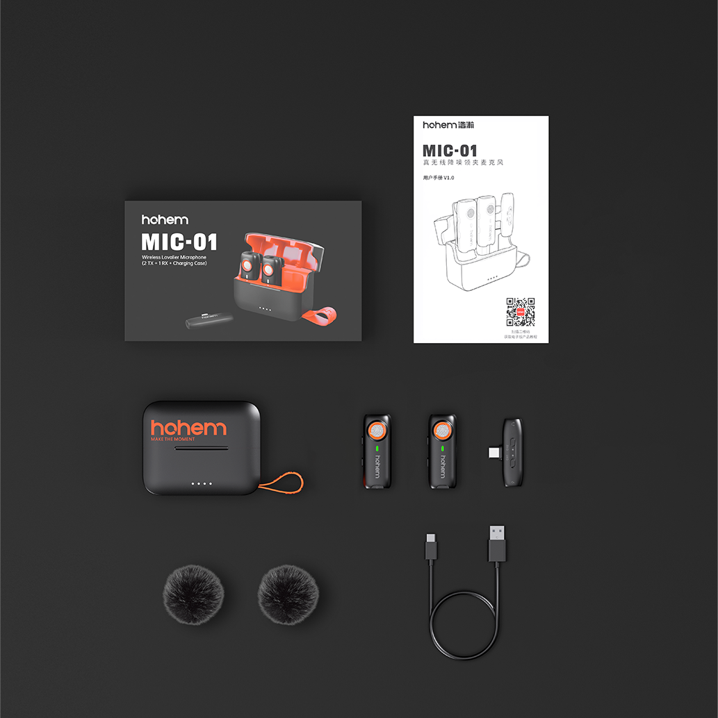호헴 hohem MIC-01 라이트닝 무선 마이크 2TX + 1RX 2채널 충전케이스 윈드쉴드 포함 - 상세 이미지 2