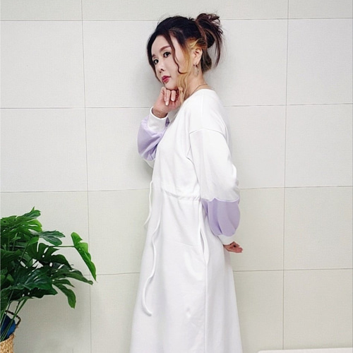 (국산면원단/국내자체생산) ON3002 소매배색 허리끈 주머니 롱 원피스 20대30대여성의류 - 상세 이미지 4