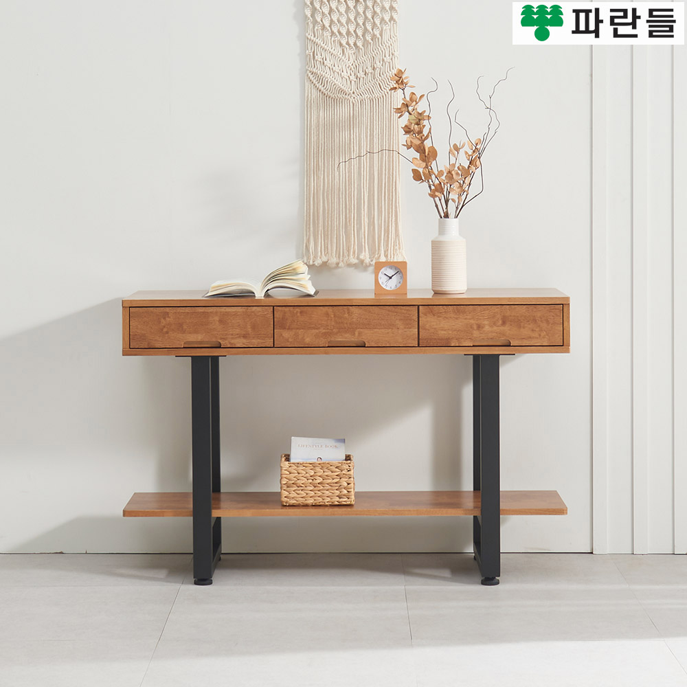 파란들가구 고무나무원목 선반 30T 3서랍 1200 높은원목거실장