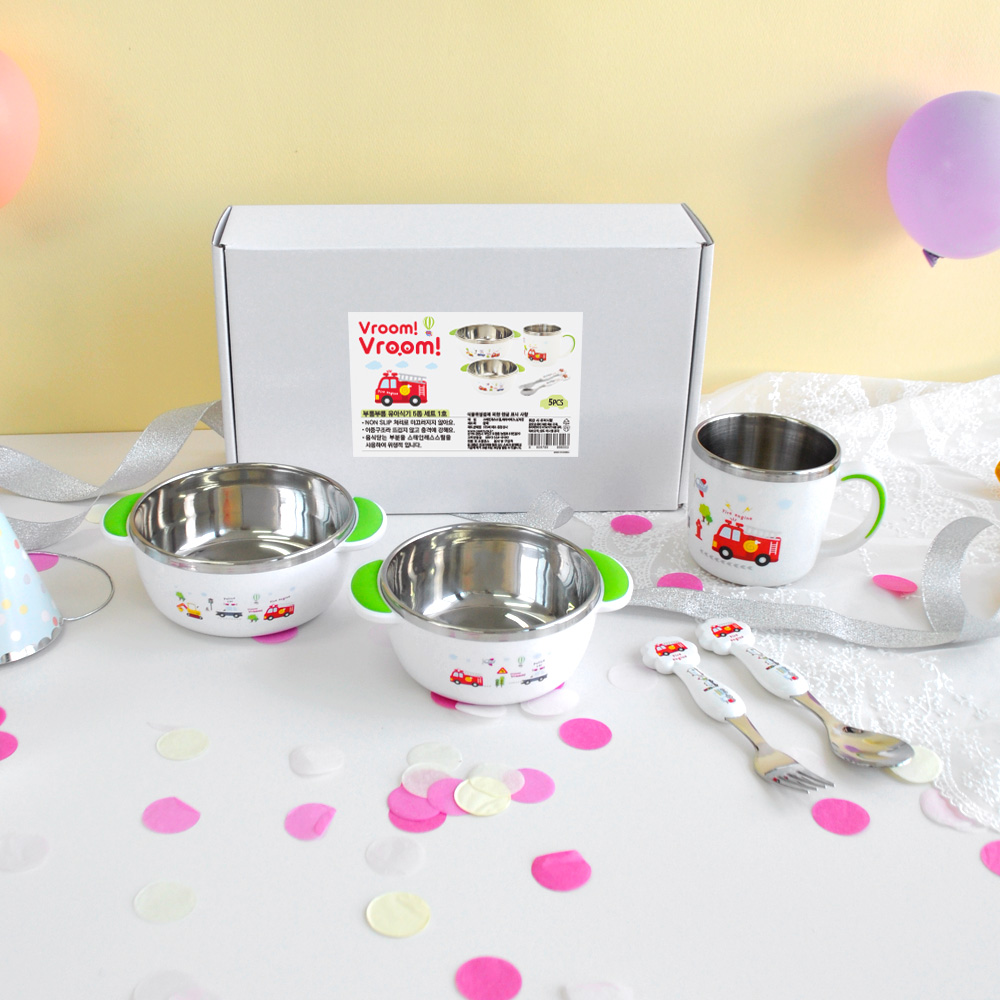 키친유 유아 아기 부릉부릉 이유식 그릇 스푼포크 물컵 유아식 간식 밥그릇국그릇 식기 세트