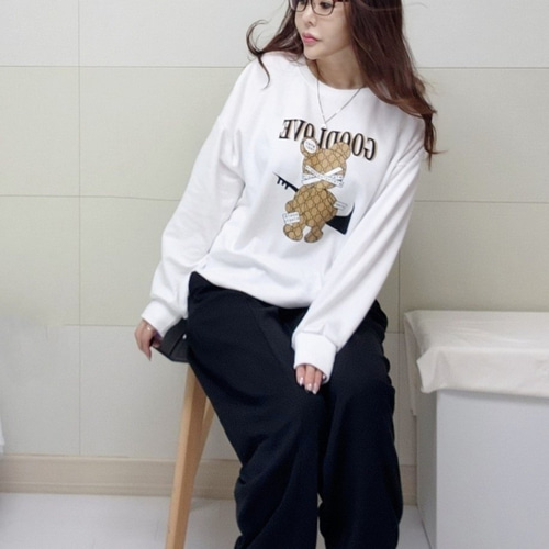 (국산면원단/국내자체생산) T1005 러브 곰돌이 박스 맨투맨 티셔츠 20대30대여성의류 - 상세 이미지 4