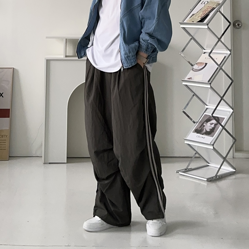 남자 와이드팬츠 밴딩 나일론 바지 커플바지 트랙 팬츠 - 상세 이미지 2