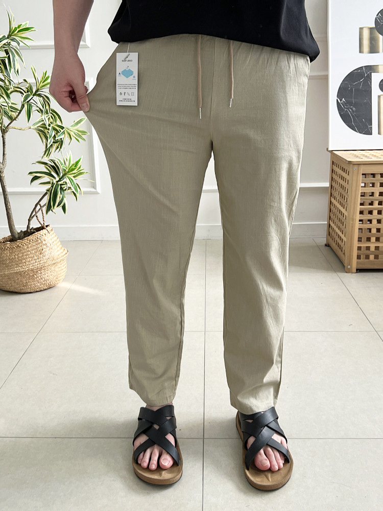 남자 여름바지 밴딩 스판 테이퍼드핏 마 린넨팬츠 - 상세 이미지 4