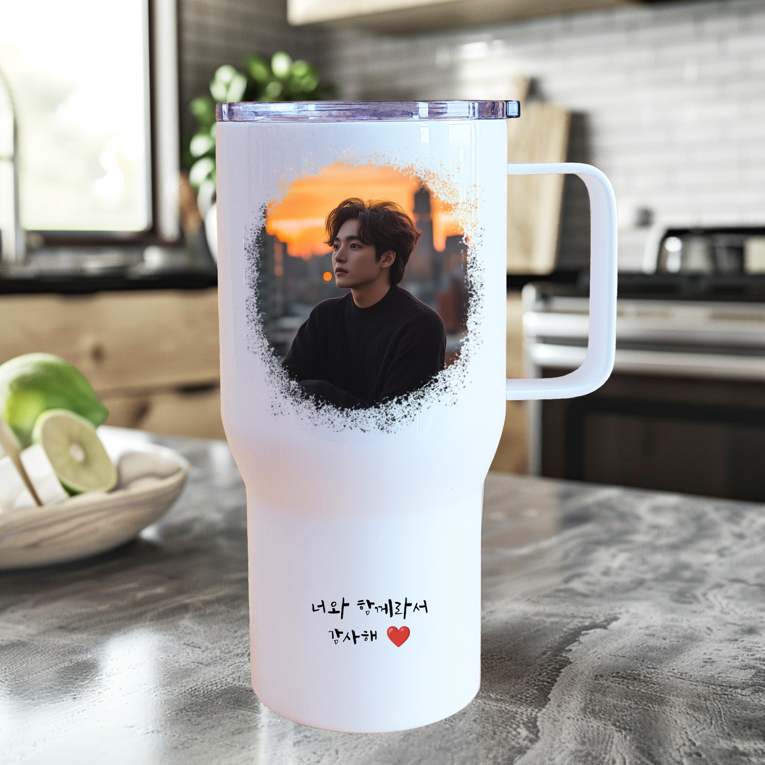 텀블러 주문제작 대용량 손잡이 포토텀블러 사진 그림 굿즈 커스텀 각인 650ml - 상세 이미지 2