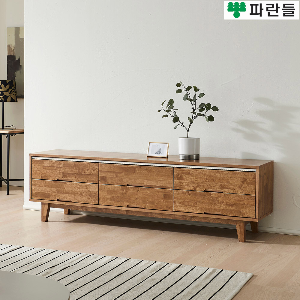 파란들가구 고무나무원목 한줄화이트 1800 서랍 TV원목거실장