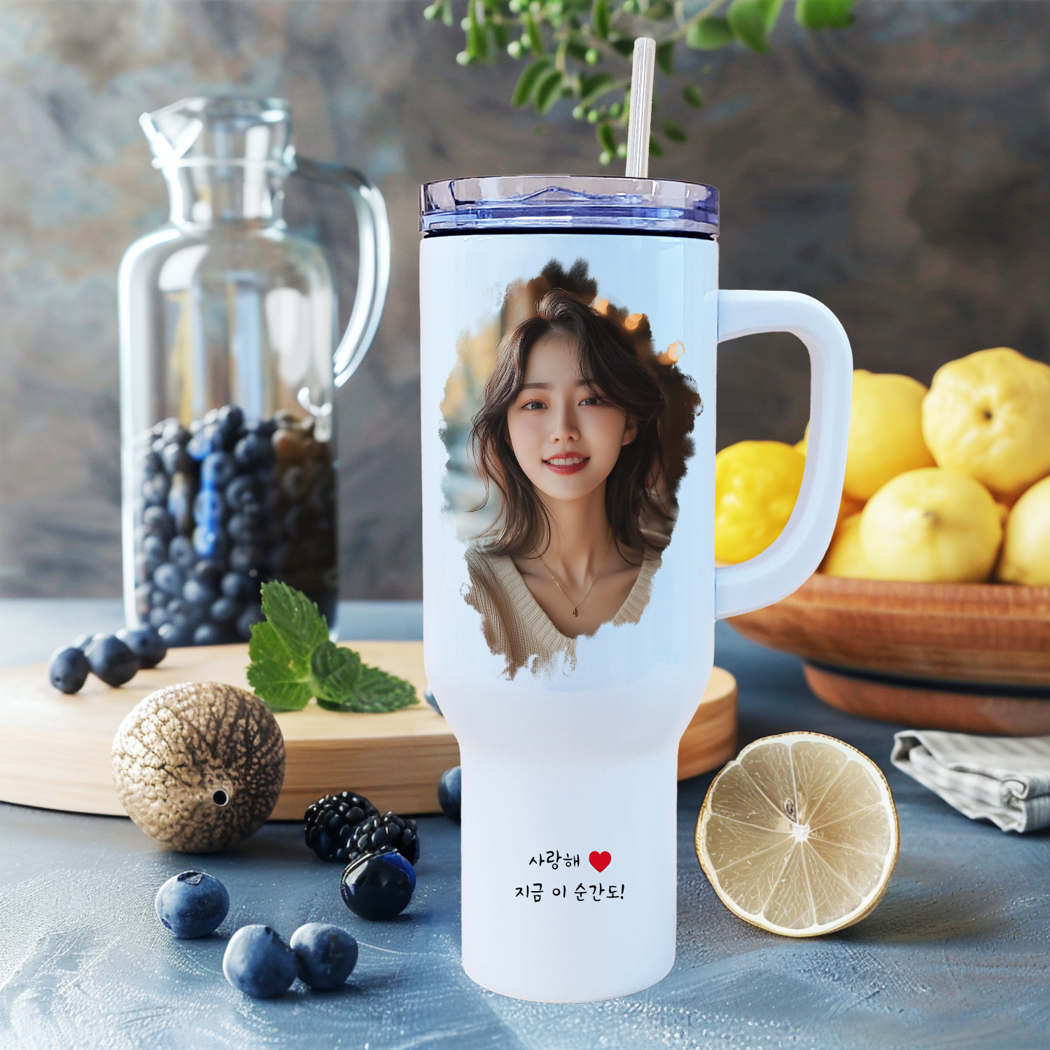 텀블러 주문제작 대용량 손잡이 포토텀블러 사진 그림 굿즈 커스텀 각인 650ml - 상세 이미지 3
