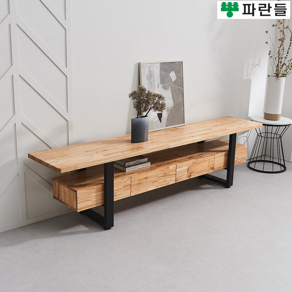 파란들가구 30T참죽원목 스틸다리 1500 투서랍 원목거실장 네츄럴