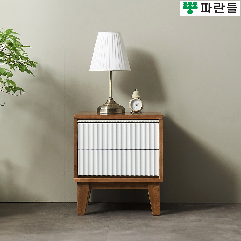 파란들가구 템바보드 고무나무원목 450 원목협탁 2단서랍장 - 상품 이미지