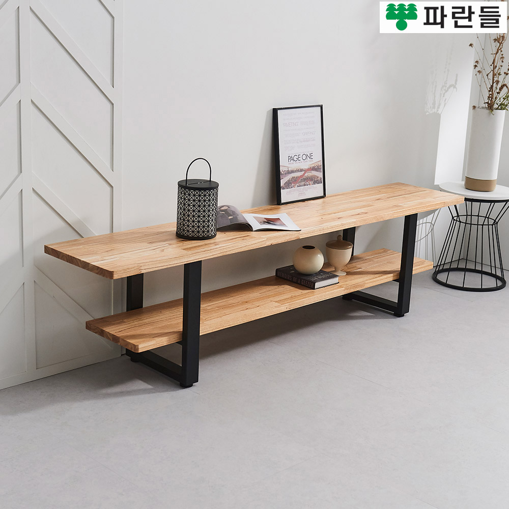 파란들가구 30T참죽원목 스틸다리 2100 선반 원목거실장 네츄럴 - 메인 이미지