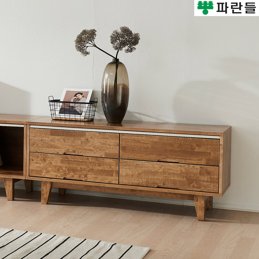 파란들가구 고무나무원목 한줄화이트 1200 서랍 원목거실장 - 상세 이미지 2