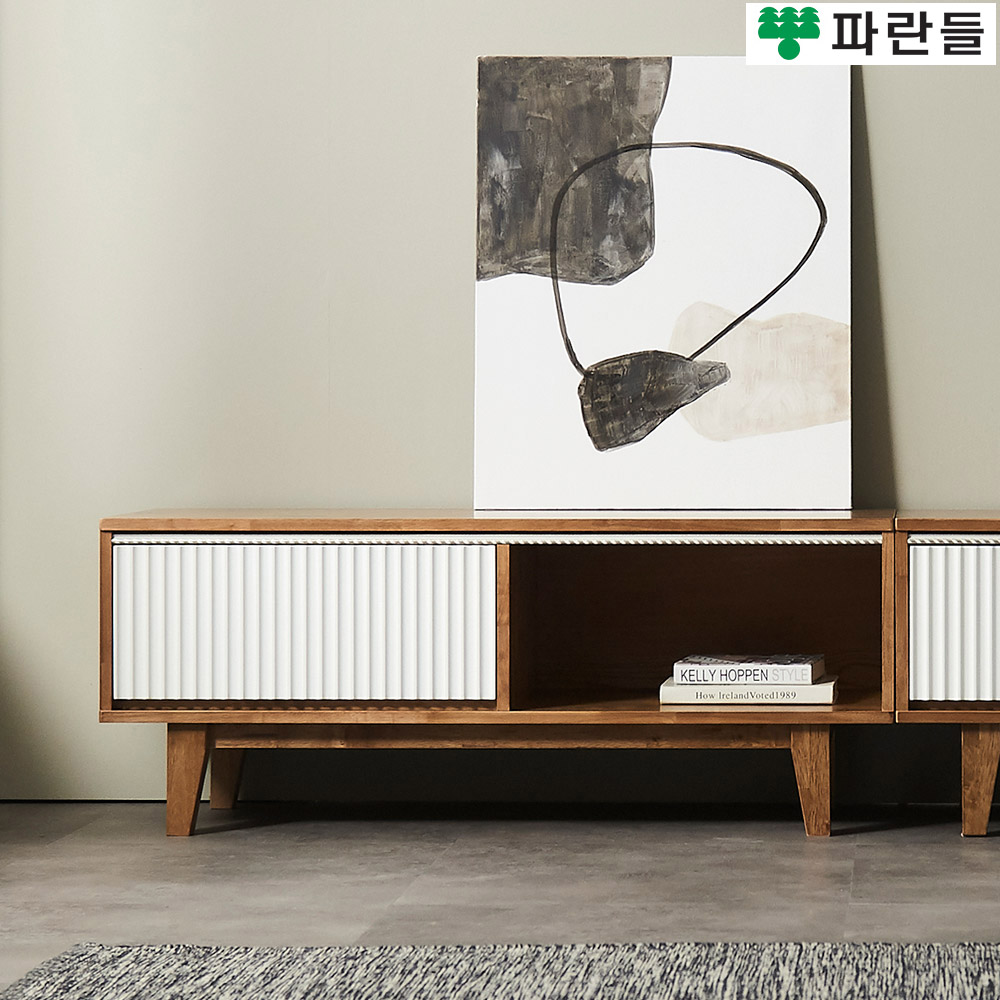 파란들가구 전면템바보드 고무나무원목 1200 비디오 원목거실장 - 메인 이미지