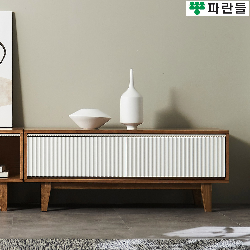 파란들가구 전면템바보드 고무나무원목 1200 서랍 원목거실장 - 메인 이미지
