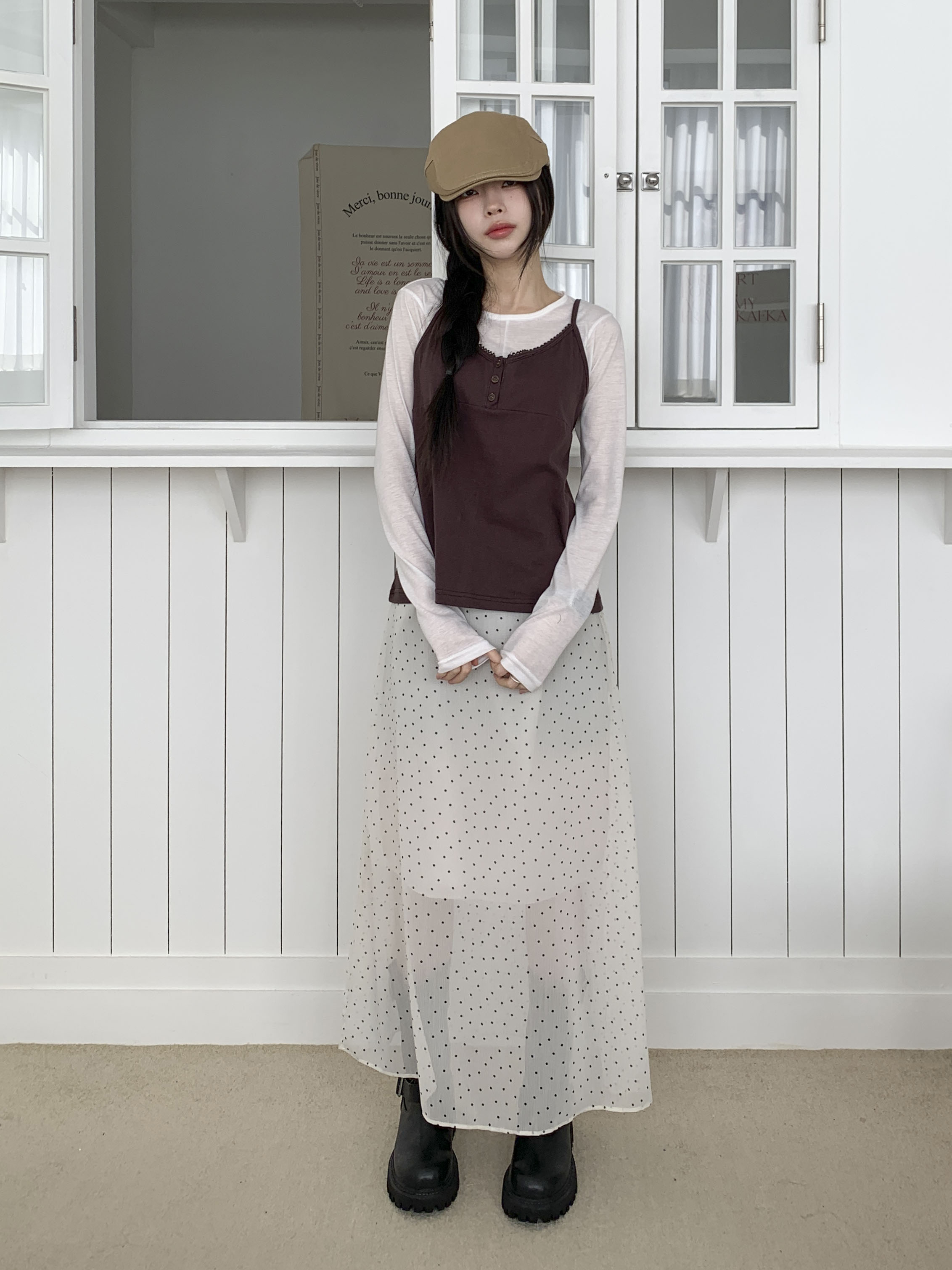 [빈티지] 실키 시스루 도트 롱 스커트 2color 상세 이미지 20