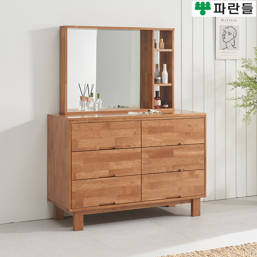 파란들가구 고무나무원목 일자다리 1200 서랍화장대세트 - 상세 이미지 2