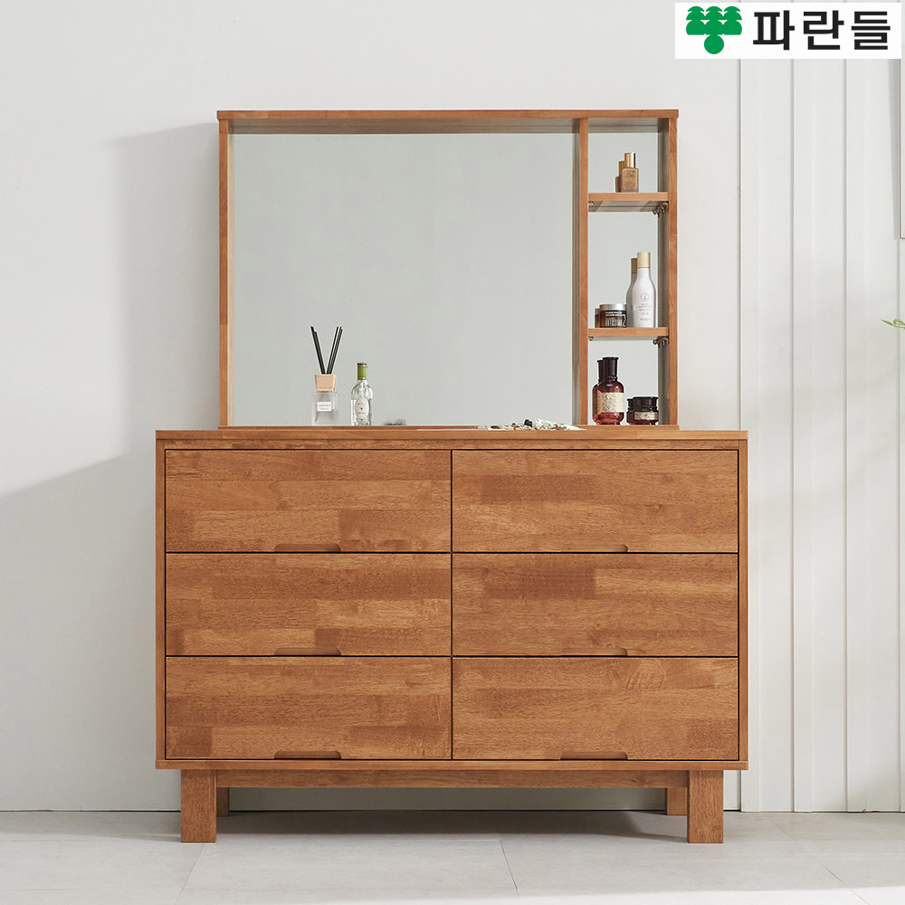 파란들가구 고무나무원목 일자다리 1200 서랍화장대세트 - 메인 이미지