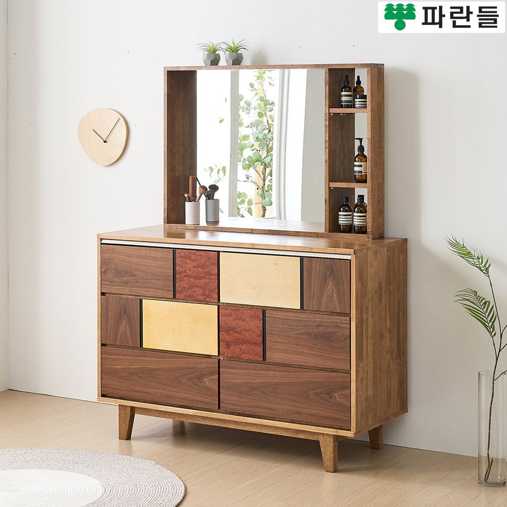 파란들가구 몬드리아형 고무나무원목 1200 서랍화장대세트 - 상세 이미지 2