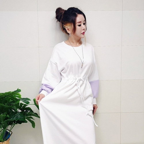 (국산면원단/국내자체생산) ON3002 소매배색 허리끈 주머니 롱 원피스 20대30대여성의류 - 상세 이미지 3