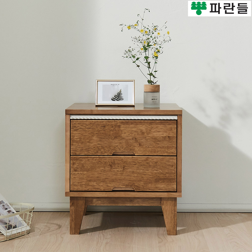 파란들가구 고무나무원목 한줄화이트 450 협탁 2단서랍장 - 메인 이미지