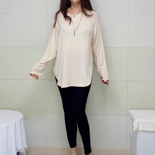 (국산면원단/국내자체생산) T1014 찰랑 라운드 양트임 긴팔 티셔츠 20대30대여성의류 이미지 6