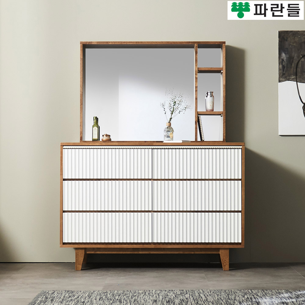 파란들가구 템바보드 고무나무원목 1200 서랍화장대세트 - 메인 이미지