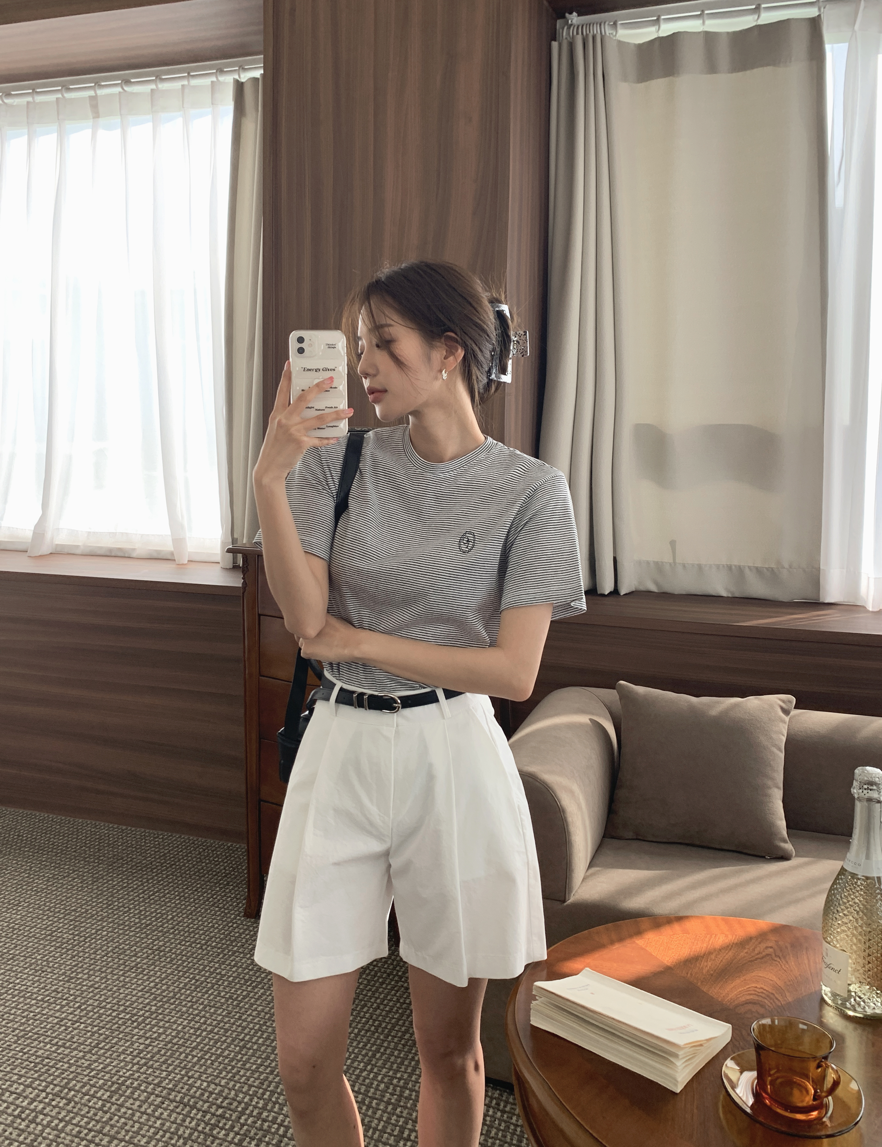 레피 하이웨스트 여성 반바지 면 여자여름바지 썸머반바지 4부 슬랙스 화이트 버뮤다팬츠 - 상세 이미지 2