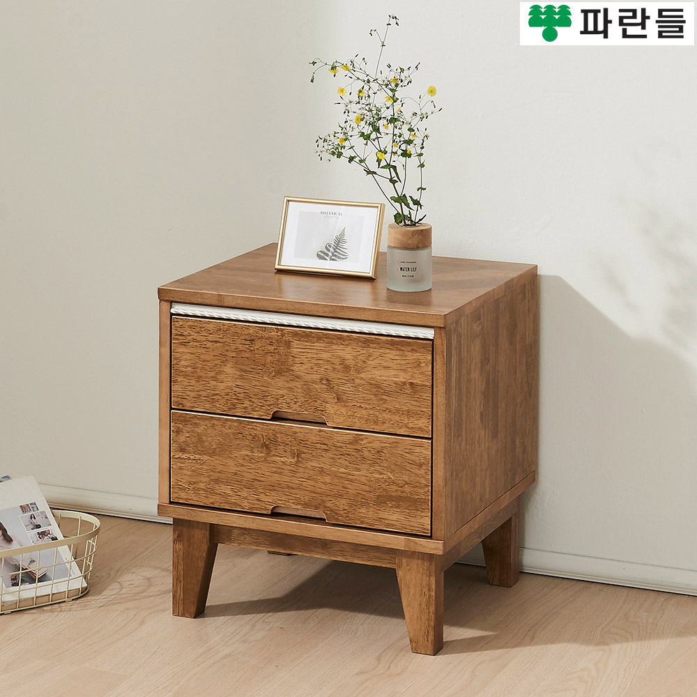 파란들가구 고무나무원목 한줄화이트 450 협탁 2단서랍장 - 상세 이미지 2