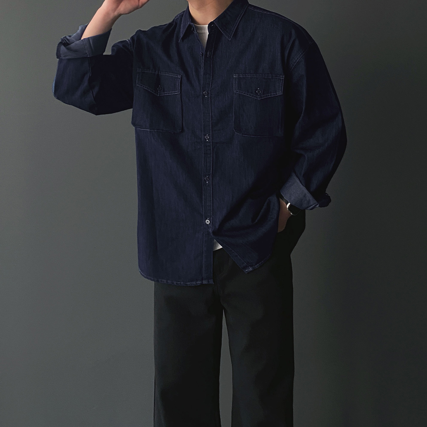 남자청남방 남자데님셔츠 오버핏셔츠 - 상세 이미지 2