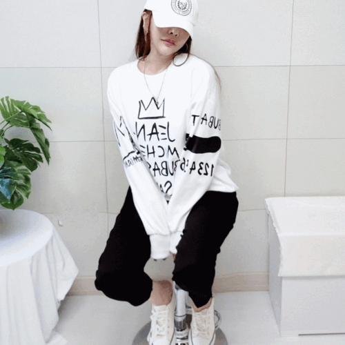 (국산면원단/국내자체생산) T1013 왕관2 남성여성 맨투맨 티셔츠 20대30대여성의류