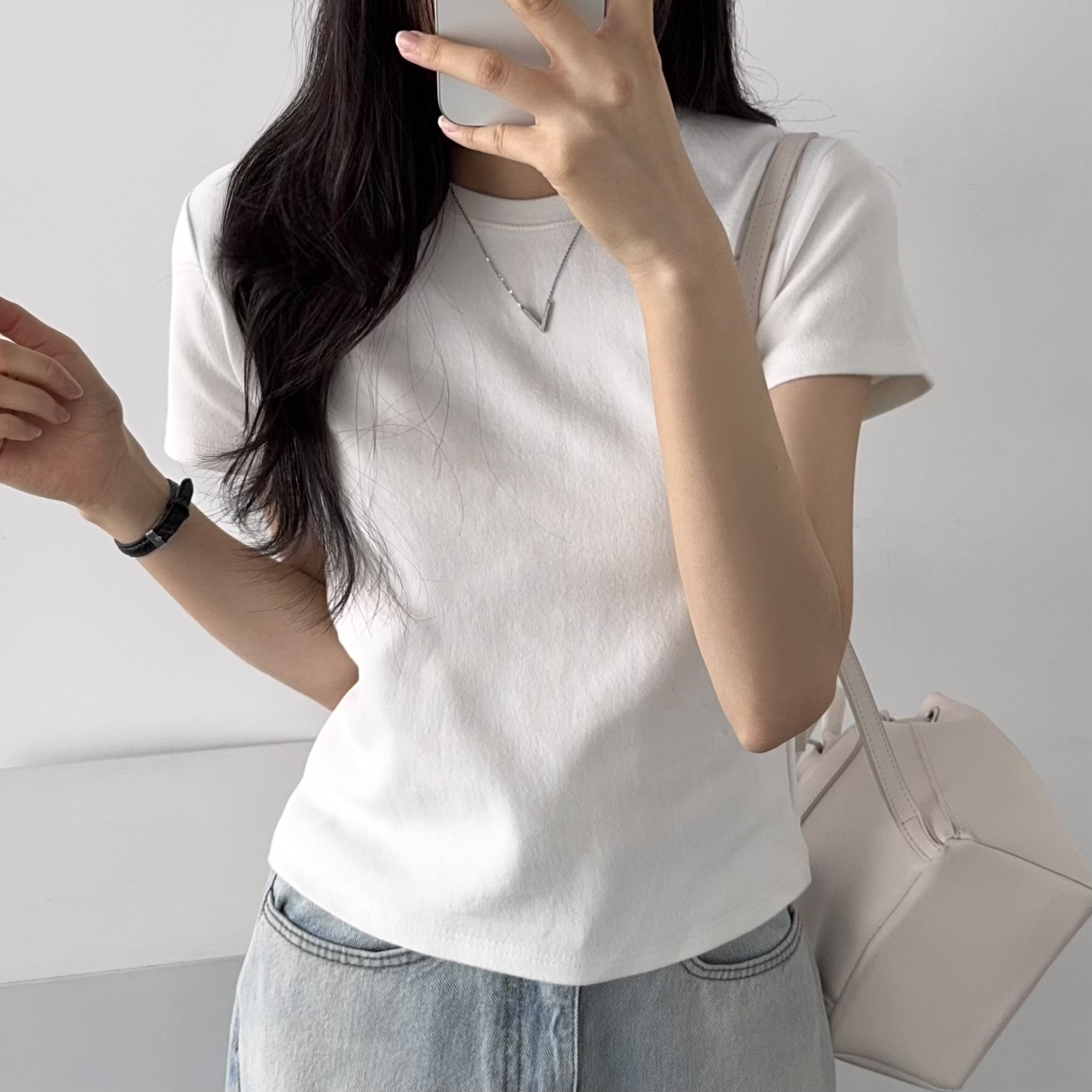 흰티 여성 티셔츠 크롭티 여성 반팔 기본 티 화이트, FREE(One size)