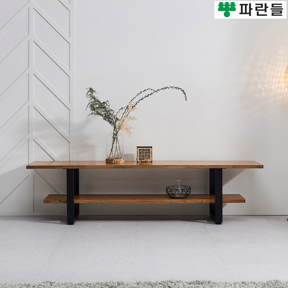 파란들가구 30T참죽원목 스틸다리 2100 선반 원목거실장 월넛 - 상세 이미지 2
