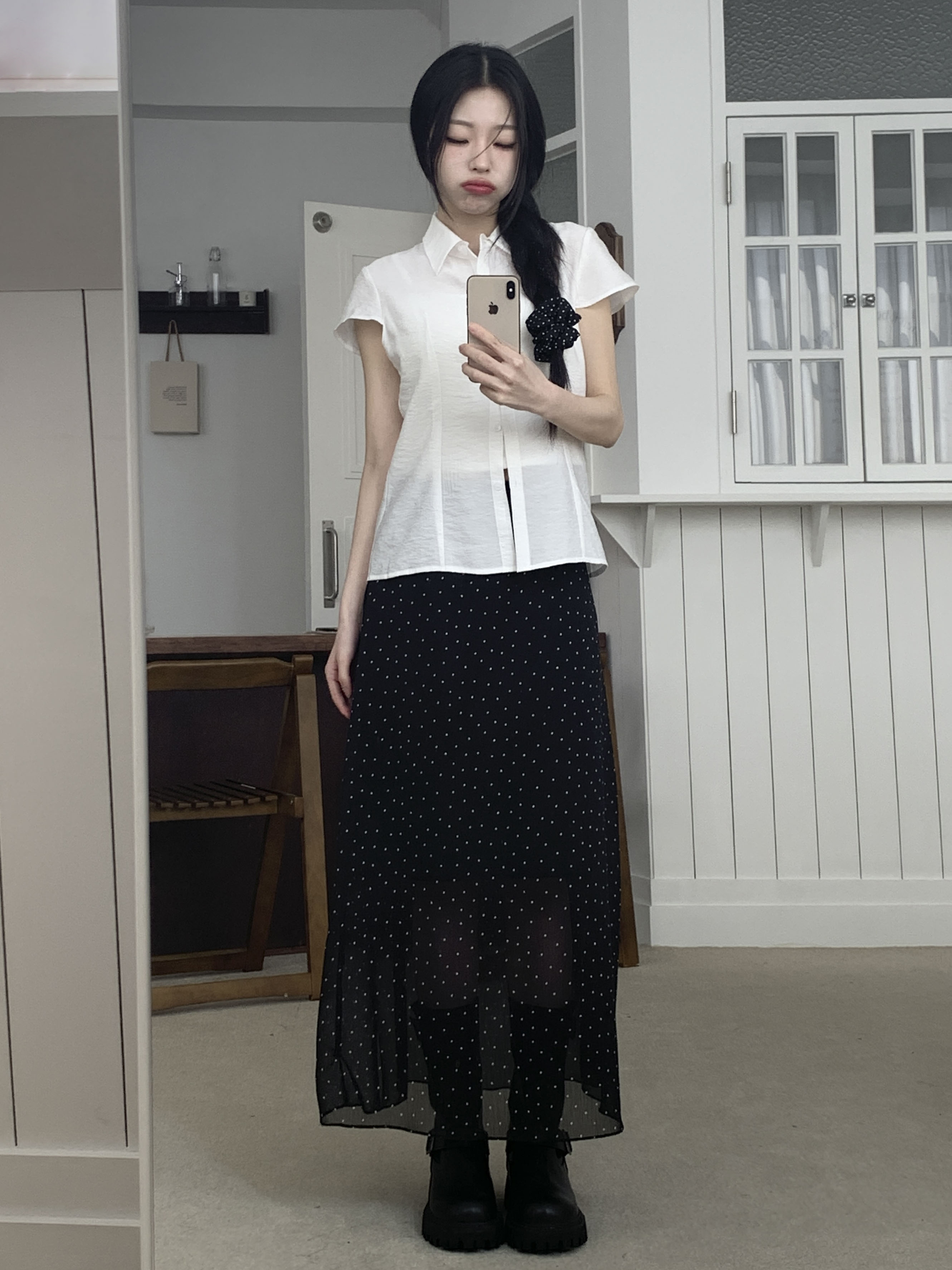 [빈티지] 실키 시스루 도트 롱 스커트 2color 상세 이미지 12