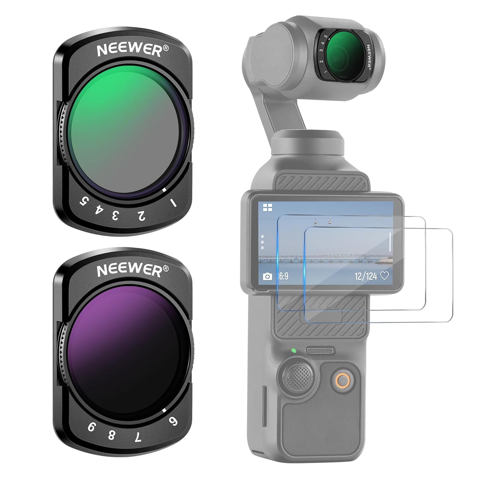 NEEWER 니워 FL-75 DJI 오즈모 포켓3 전용 가변 ND 필터 키트 (ND2–ND32 & ND64–ND512) - 상품 이미지