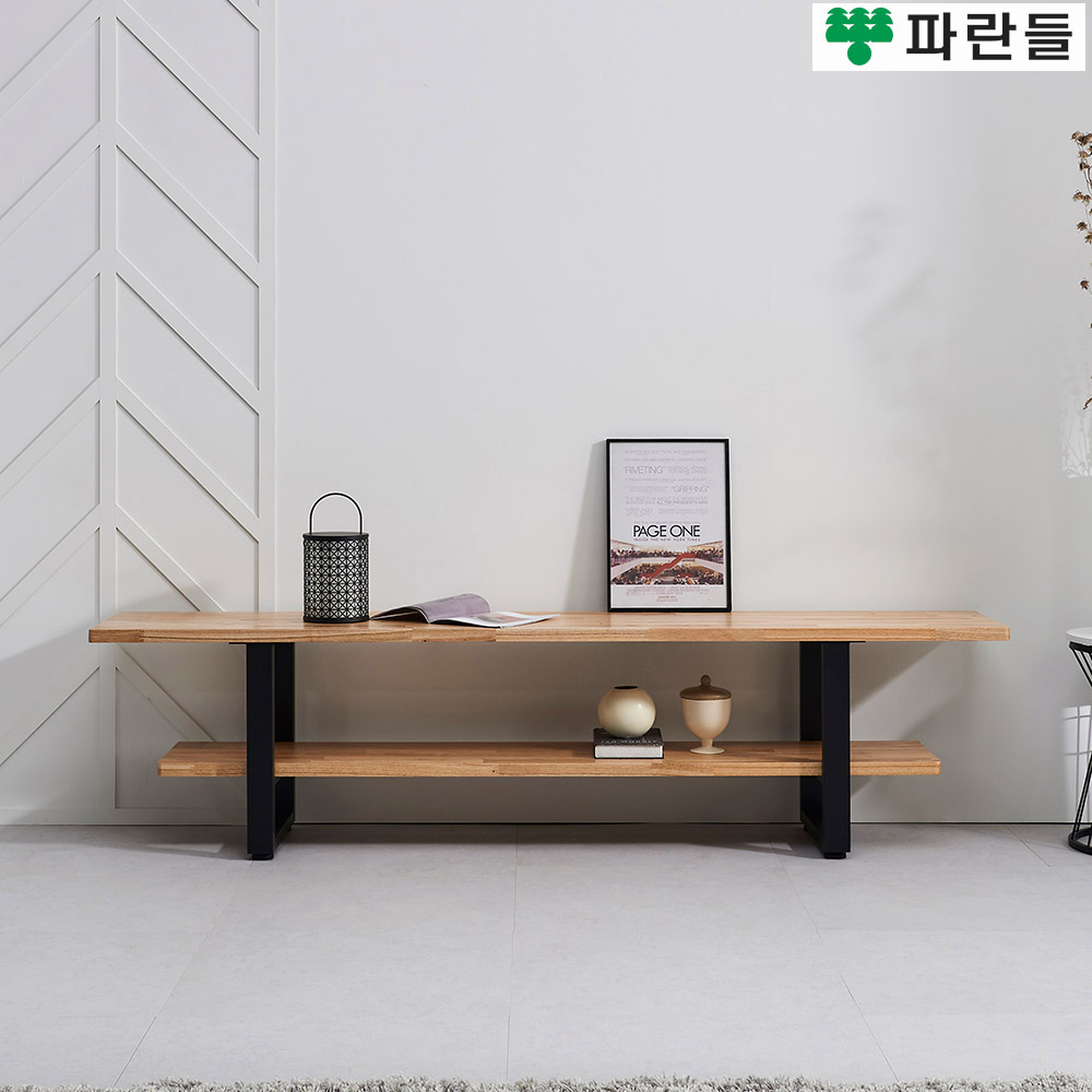 파란들가구 30T참죽원목 스틸다리 1500 선반 원목거실장 네츄럴