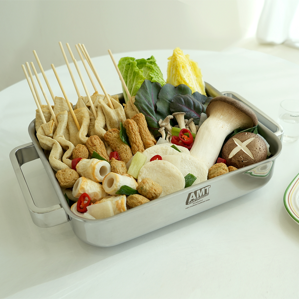 AMT 프로 사각 그리들 팬 316Ti 스텐 통5중 뚜껑 포함(유광)