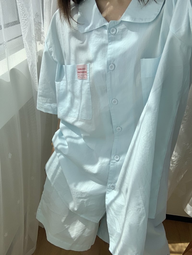 핑크 라벨 반팔 잠옷 세트 60수 워싱면 순면 파자마 홈웨어 - 상세 이미지 3