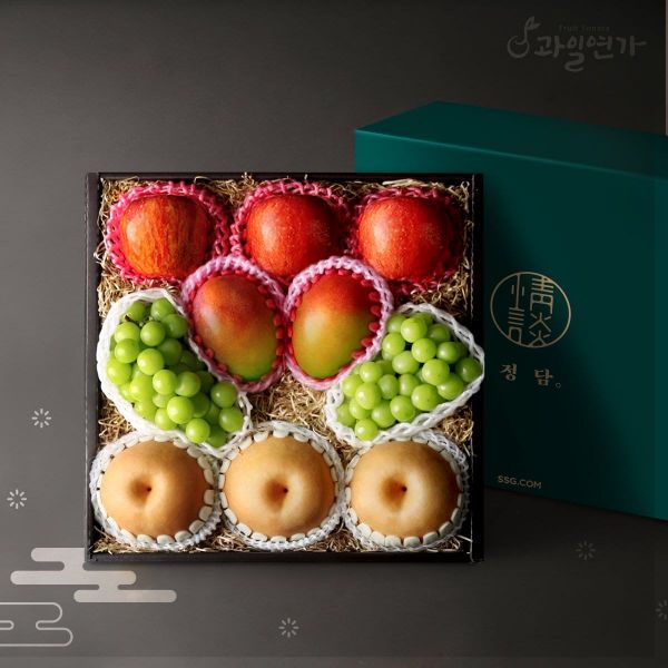 SSG정담 공식브랜드관 [SSG 정담] Premium 사과배 샤인 애플망고 선물세트 (사과3개, 배3개, 샤인2송이, 애플망고2개) : 알파1