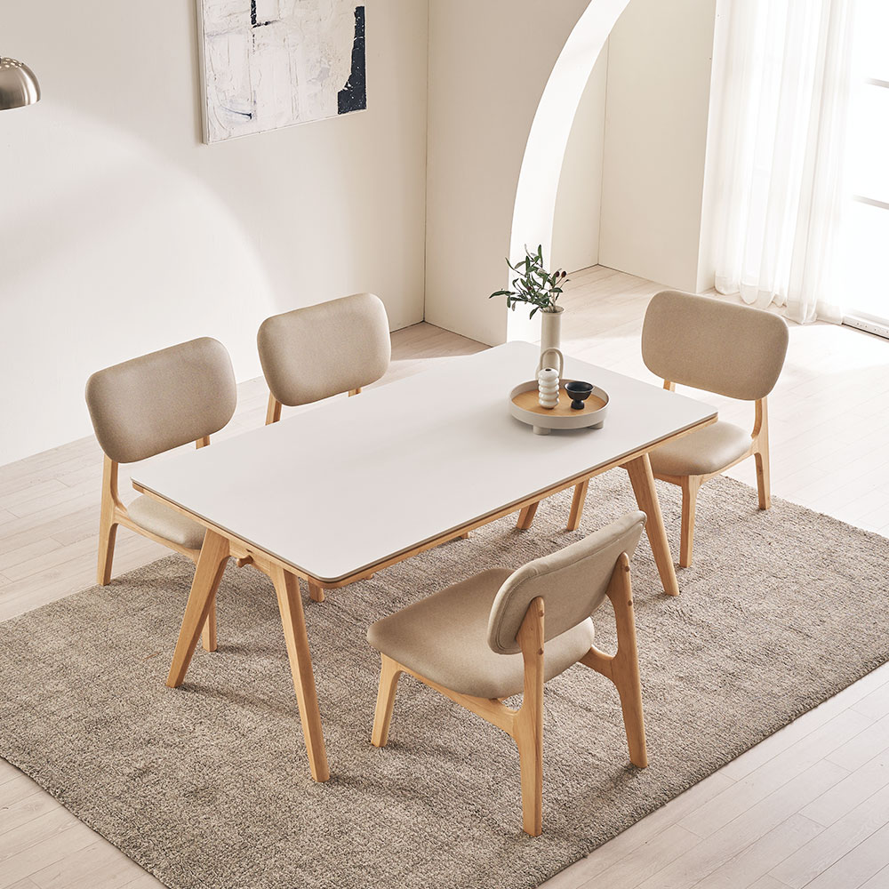 장인가구 칸토르 베이직 세라믹 패밀리 4인 낮은 식탁세트 의자형