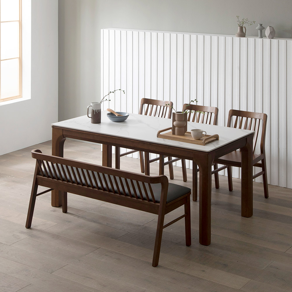 장인가구 디네트 댄디 세라믹 6인용 식탁세트 벤치형