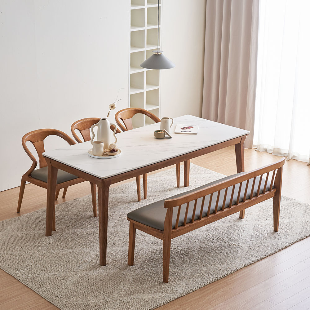 장인가구 바이송 포세린 세라믹 6인 식탁 세트 벤치형