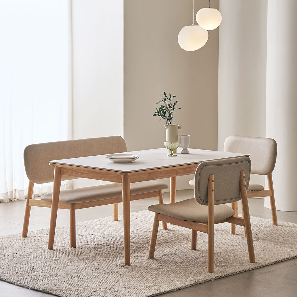 장인가구 칸토르모노 SE0 원목 포세린 세라믹 4인 6인 낮은식탁 세트 식탁+의자4, 1400mm, 세라믹식탁 마블화이트 - 상세 이미지 2