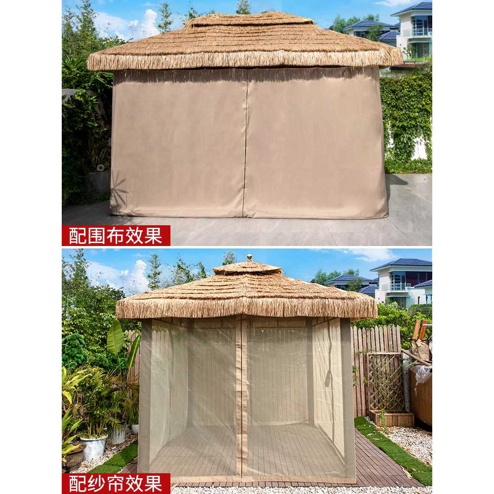 초가 지붕 파고라 볏집 오두막 쉼터 시골 조립식 그늘막 2.5x2.5m 이미지 6