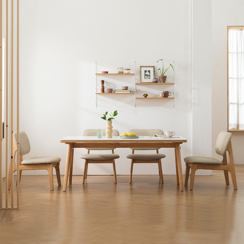 장인가구 칸토르 와이드 세라믹 패밀리 4인 낮은 식탁세트 의자형